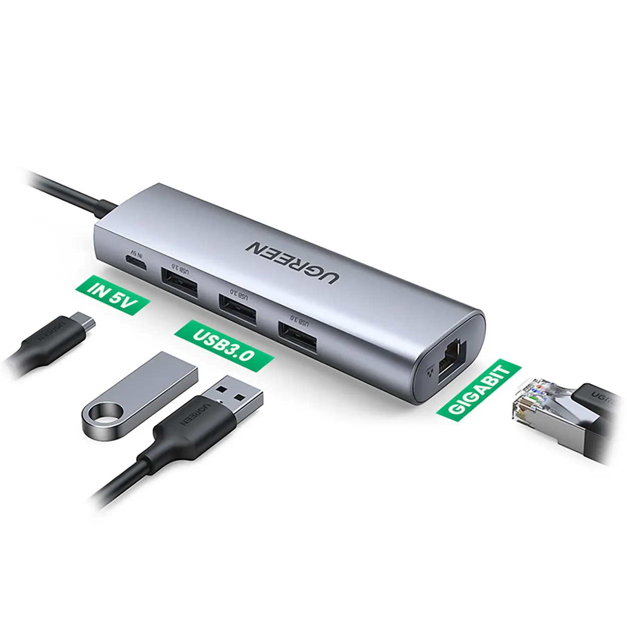 HUB USB 3.0 A USB + RJ45 GIGABITE UGREEN 4 HUB USB 3.0 A USB + RJ45 GIGABITE UGREEN