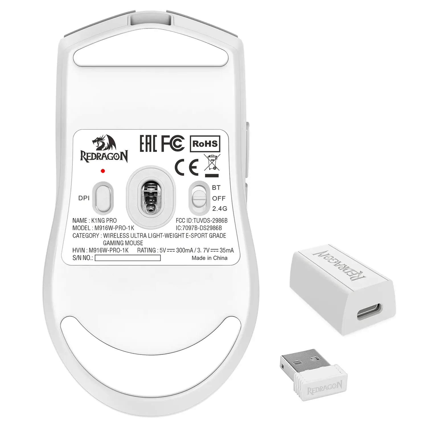 MOUSE GAMER INALAMBRIO RED DRAGON MS916 PRO 1K BLANCO 8 MOUSE GAMER INALAMBRIO RED DRAGON MS916 PRO 1K BLANCO