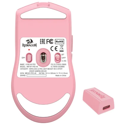 MOUSE GAMER INALAMBRIO RED DRAGON MS916 PRO 1K PINK