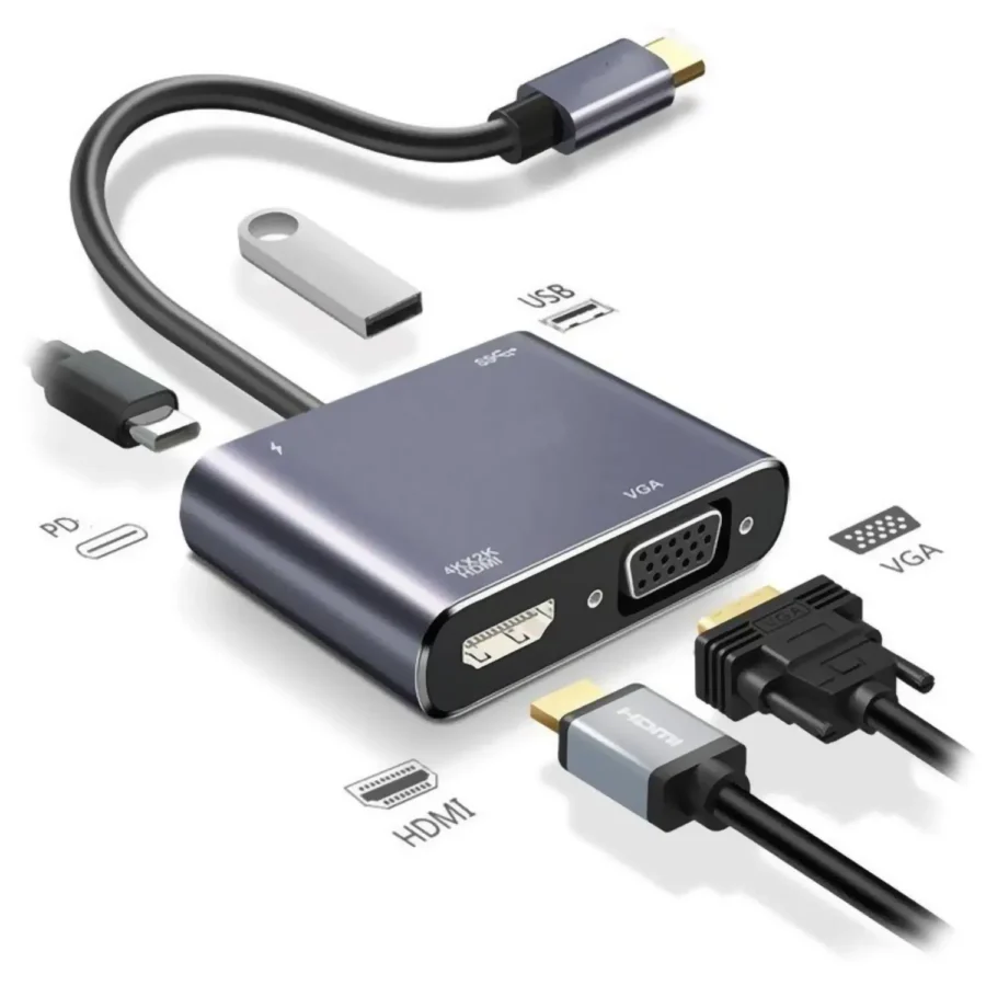 ADAPTADOR USB-C A HDMI + USB-A + VGA + USB-C